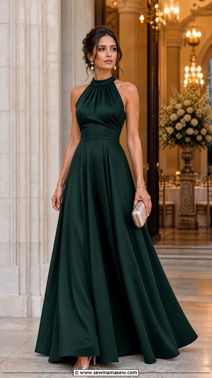 Forest Green A Line Gown With Champagne Accessories - 35 Green dress outfit ideas for wedding guest