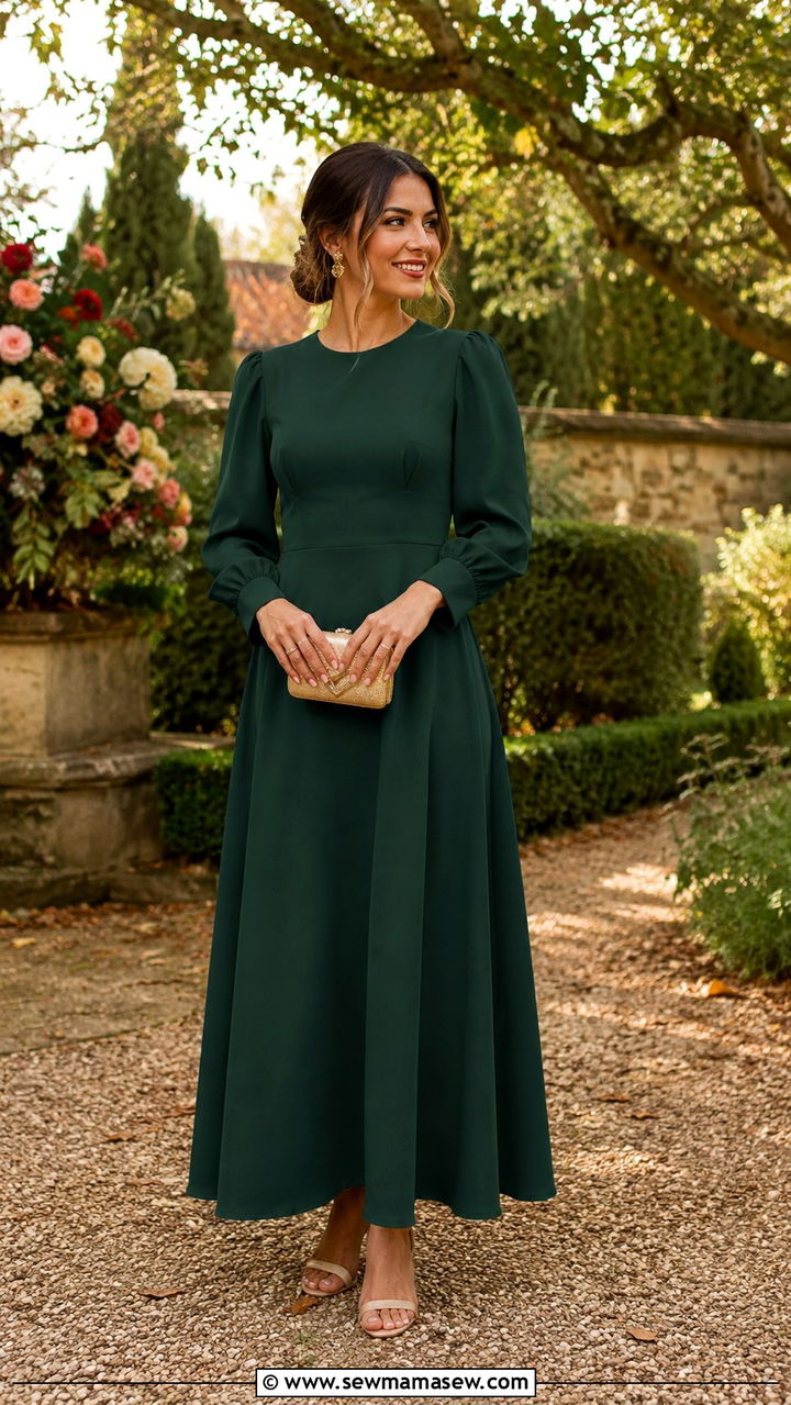 Forest Green A Line Maxi Dress Wedding - 30 modest wedding guest outfit ideas
