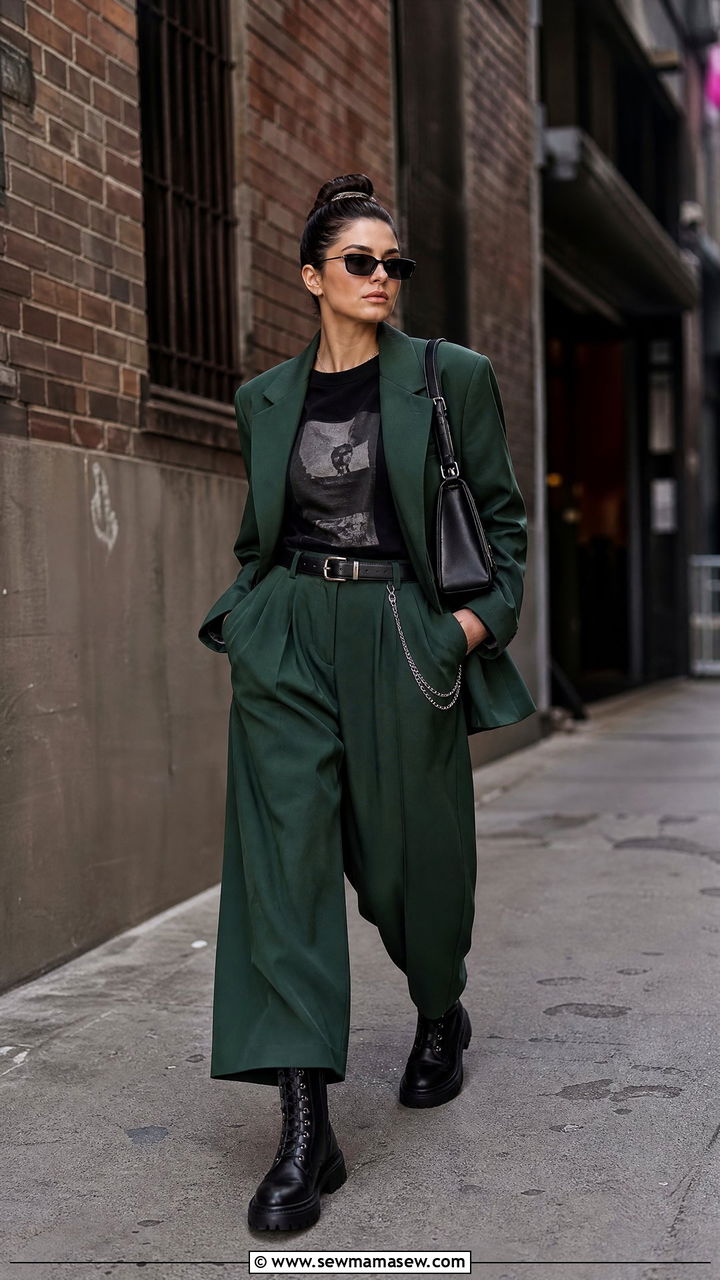 Forest Green Baggy Suit With Combat Boots Outfit - 25 classy glamoratti outfits