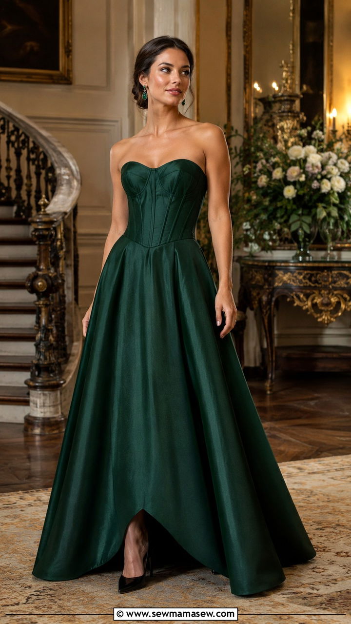 Forest Green Corset Gown for Black Tie Optional - 25 Wedding guest outfit ideas corset bodice dress