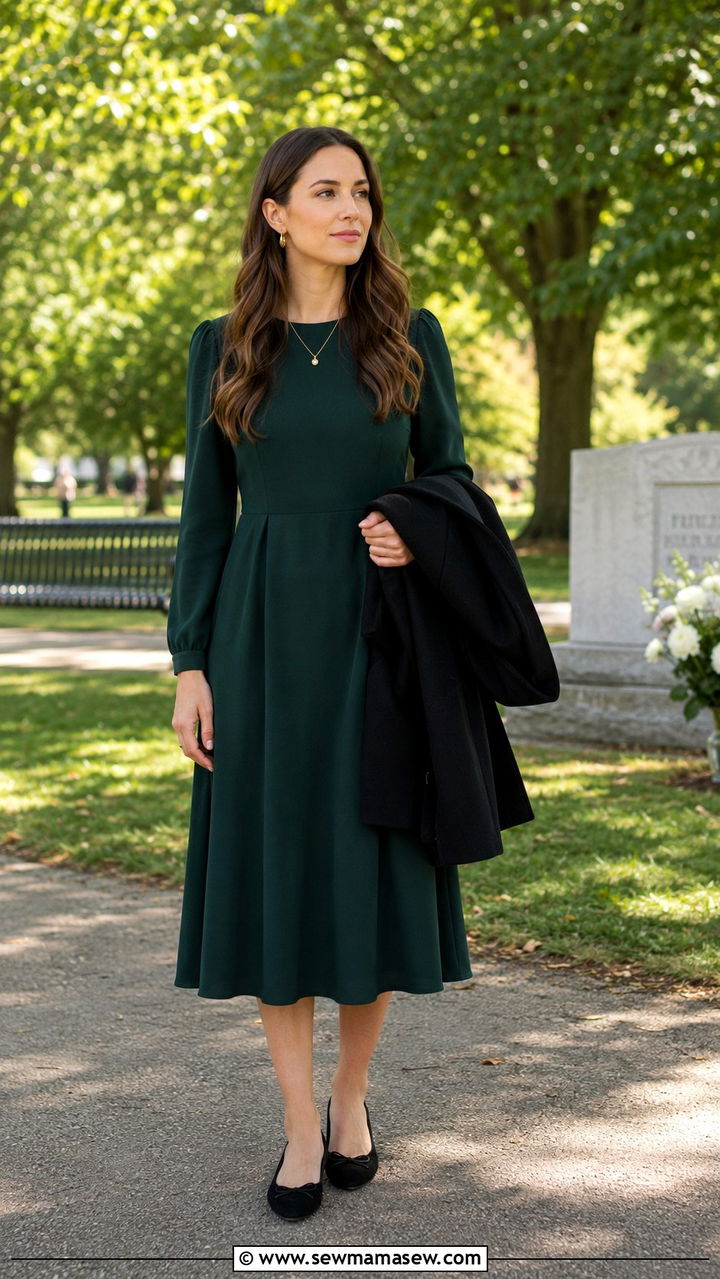 Forest Green Dress for Memorial - 30 Memorial service outfit ideas