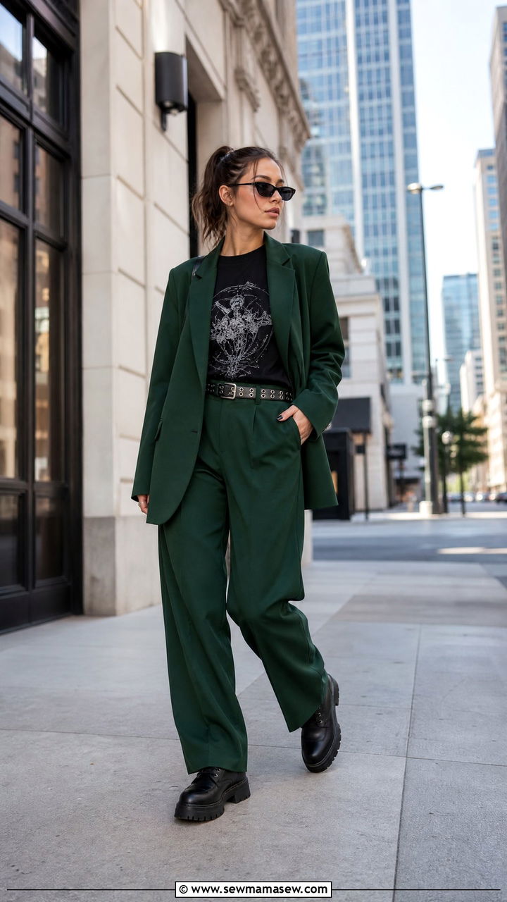Forest Green Glamoratti Suit with Combat Boots - 30 Glamoratti outfit ideas