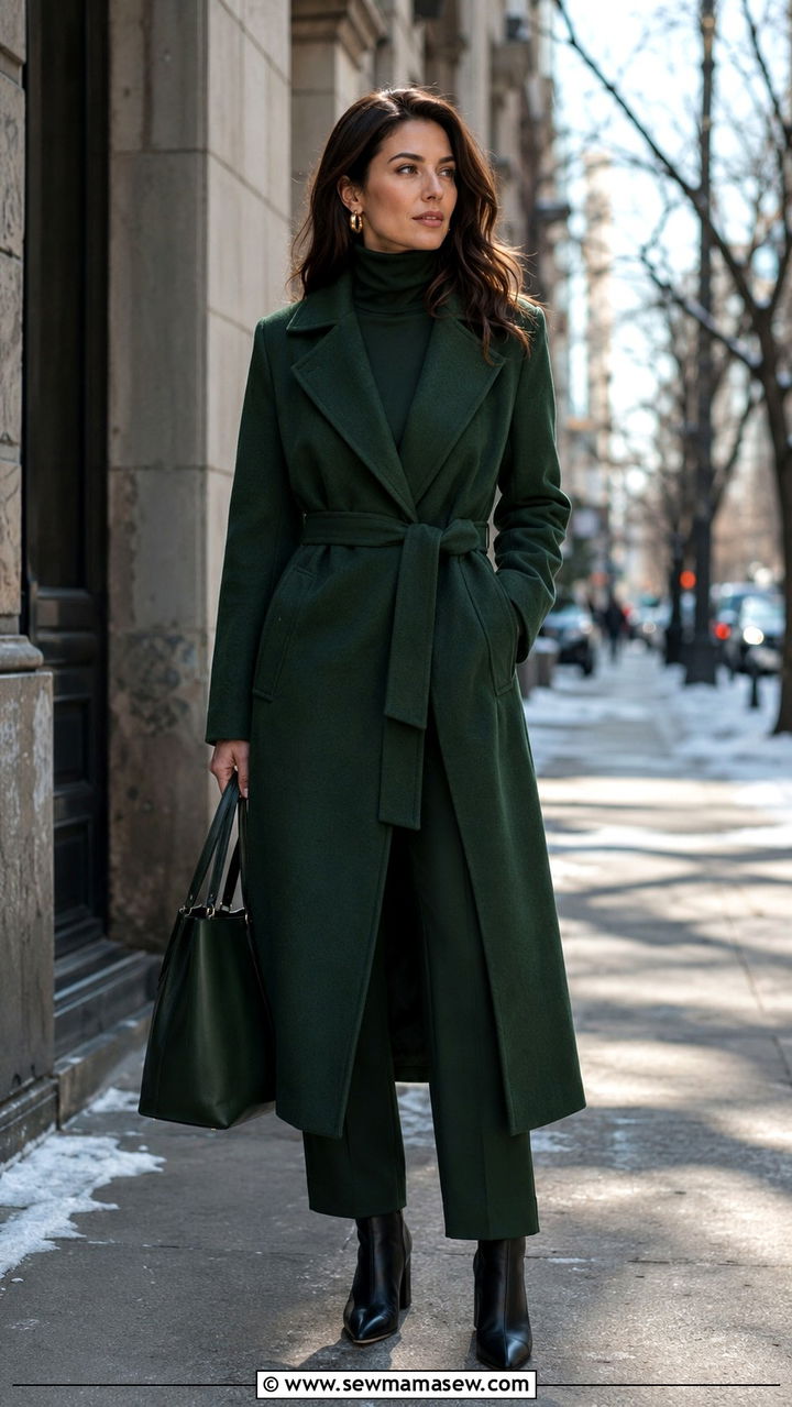 Forest Green Monochrome Coat Outfit - 30 Monochromatic green outfits