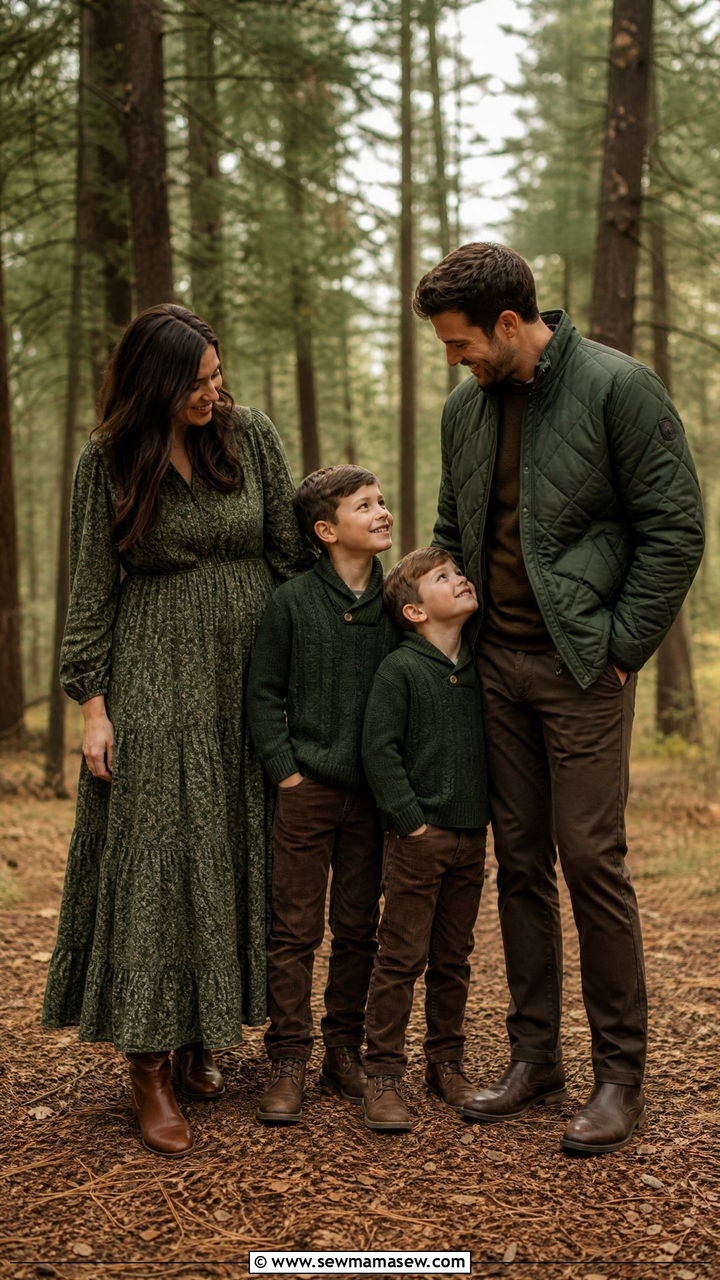 Forest green and brown earth tone family outfits - 40 Family photo outfit ideas