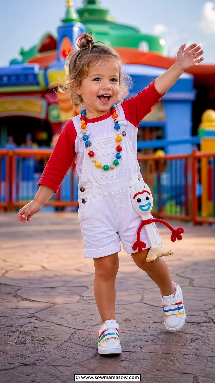 Forky Inspired Overalls and Red Raglan Tee - 35 Disney outfit ideas for toddlers