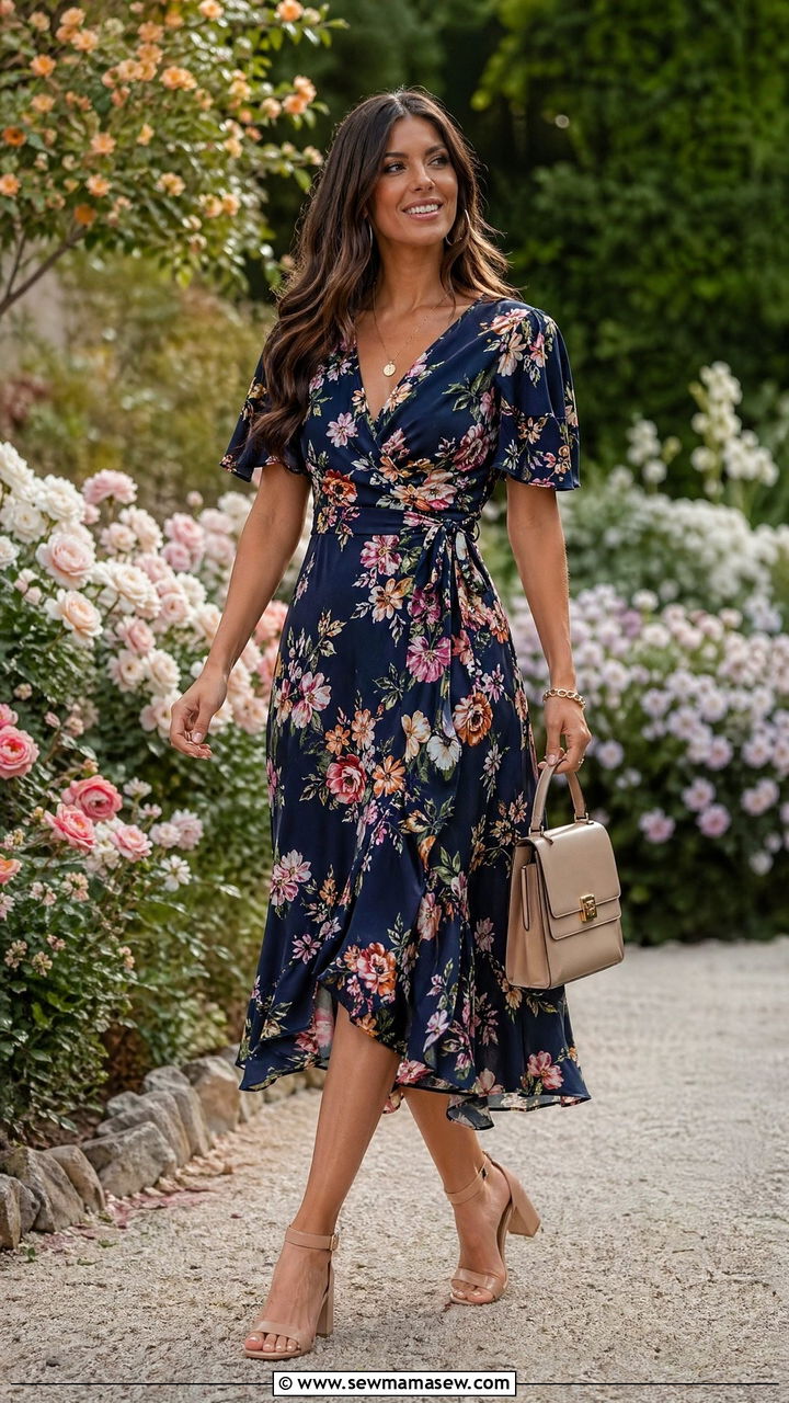 Formal Wedding Guest Floral Print Midi Dress - 35 Formal wedding guest outfit ideas