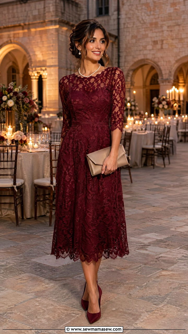 Formal Wedding Guest Lace Overlay Midi Dress - 35 Formal wedding guest outfit ideas