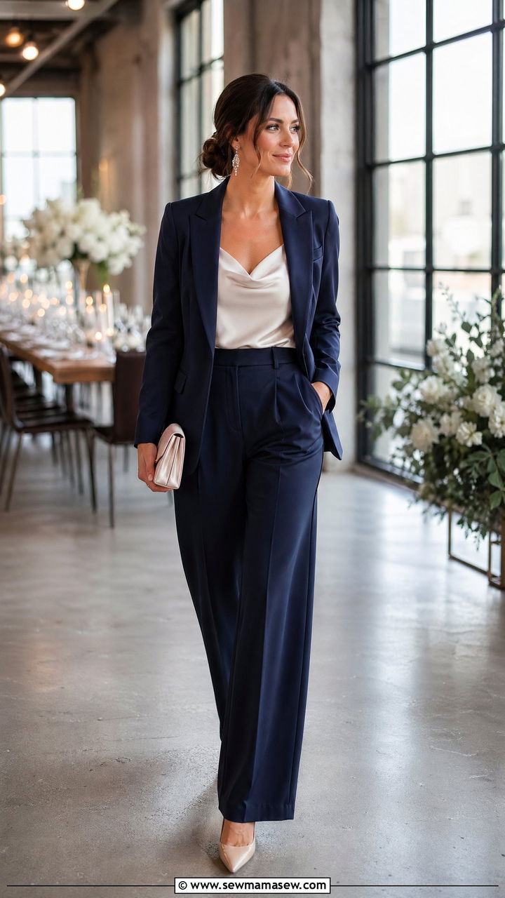 Formal Wedding Guest Navy Blue Tailored Pantsuit For Women - 35 Formal wedding guest outfit ideas