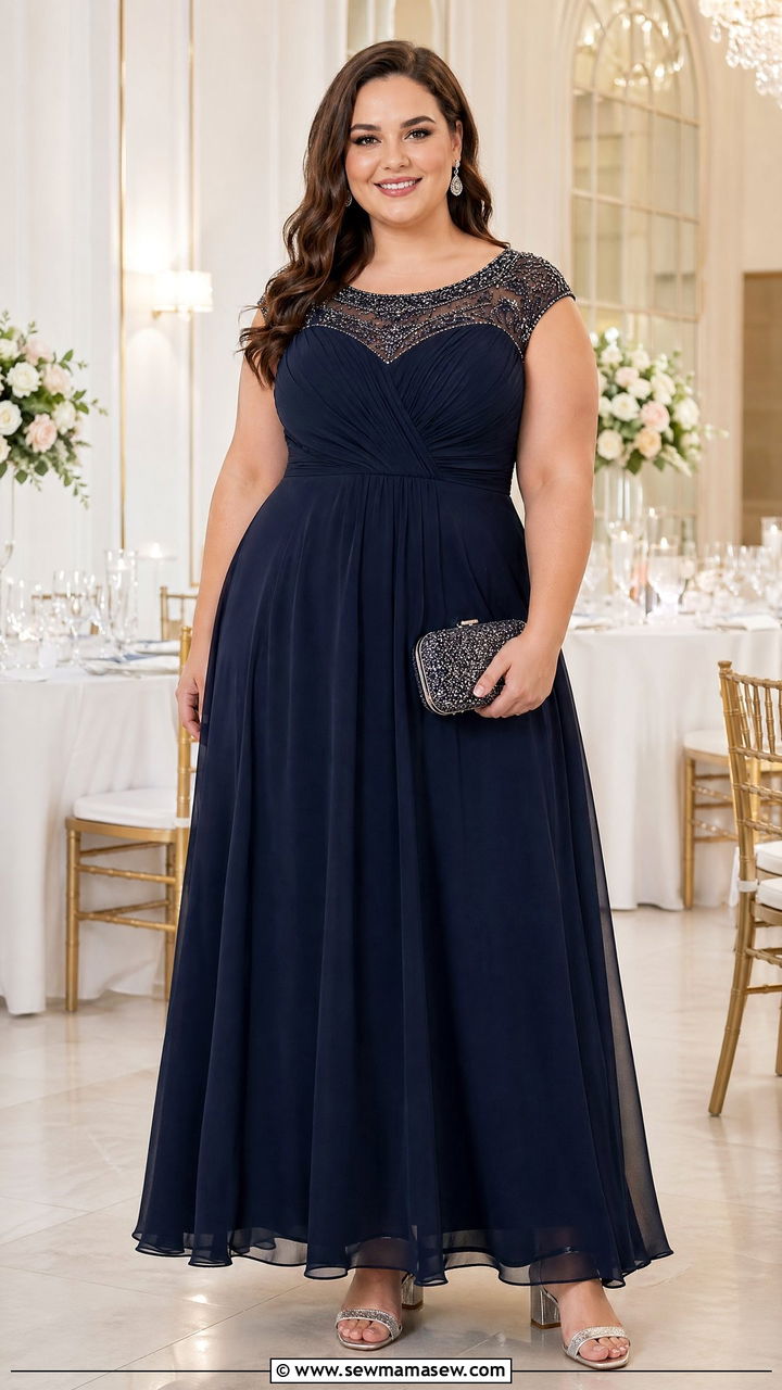 Formal Wedding Guest Plus Size A Line Chiffon Gown With Beaded Neckline - 35 Formal wedding guest outfit ideas