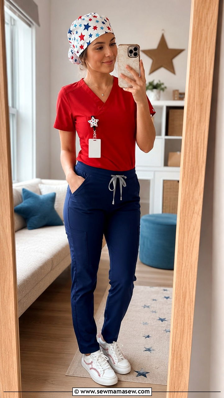 Fourth Of July Red White And Blue Scrub Set - 25 Pediatric nurse outfit ideas