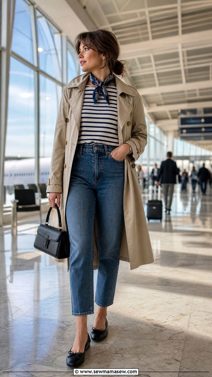 French Girl Airport Outfit With Ballet Flats - 30 Europe airport outfit ideas