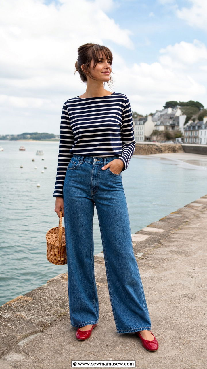 French Girl Breton Striped Top Outfit - 25 French girl outfit ideas Jeanne Damas