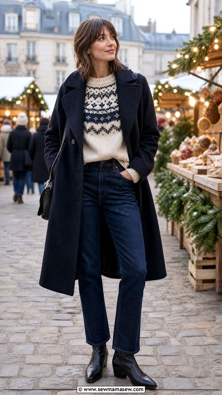 French Girl Fair Isle Knit With Jeans and Ankle Boots - 30 French girl outfits aesthetic