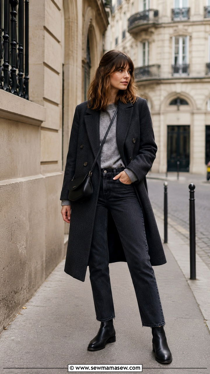 French Girl Outfit With Wool Coat And Straight Leg Jeans - 30 classy french girl outfit ideas