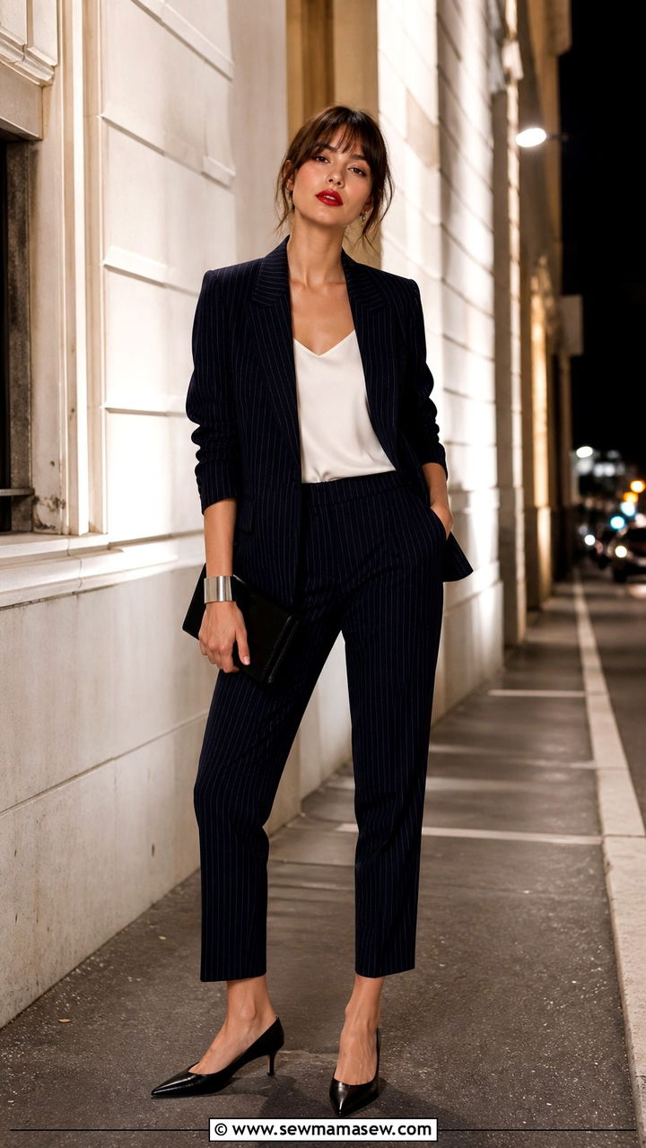 French Girl Pinstripe Suit Outfit - 40 French girl outfits