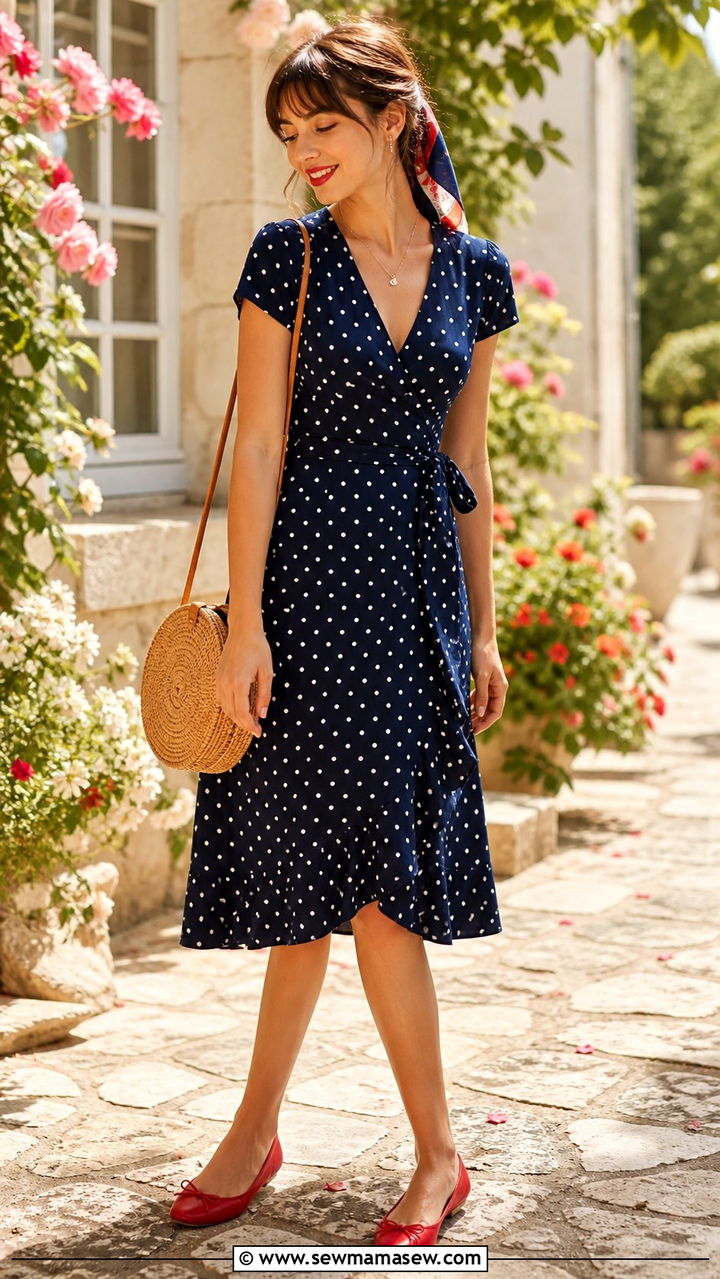 French Girl Polka Dot Dress And Ballet Flats Outfit - 40 French girl outfits