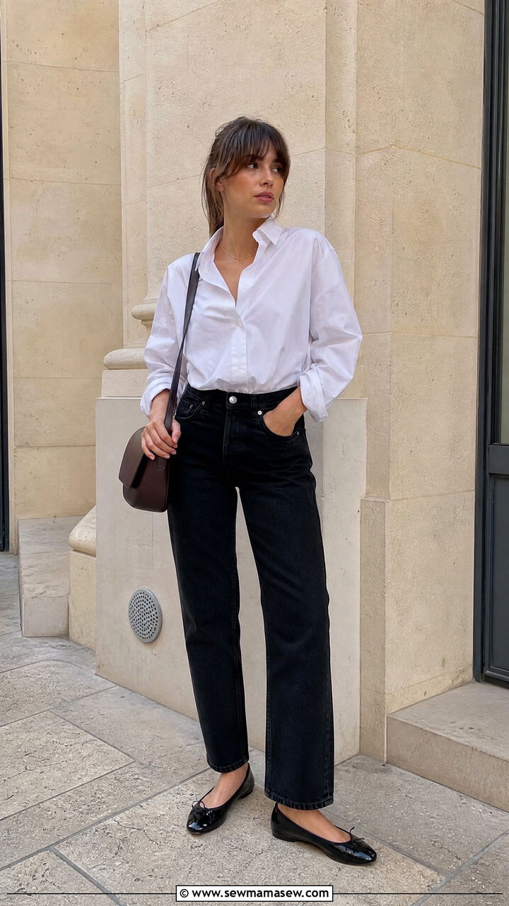 French Girl White Button Down with Black Jeans - 25 French girl outfit ideas Jeanne Damas