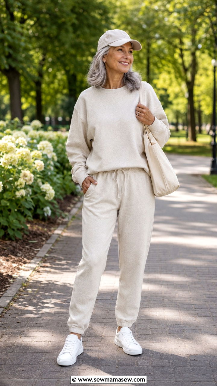 French terry joggers with crewneck sweatshirt for women over 50 - 30 Outfit ideas for women over 50 athleisure