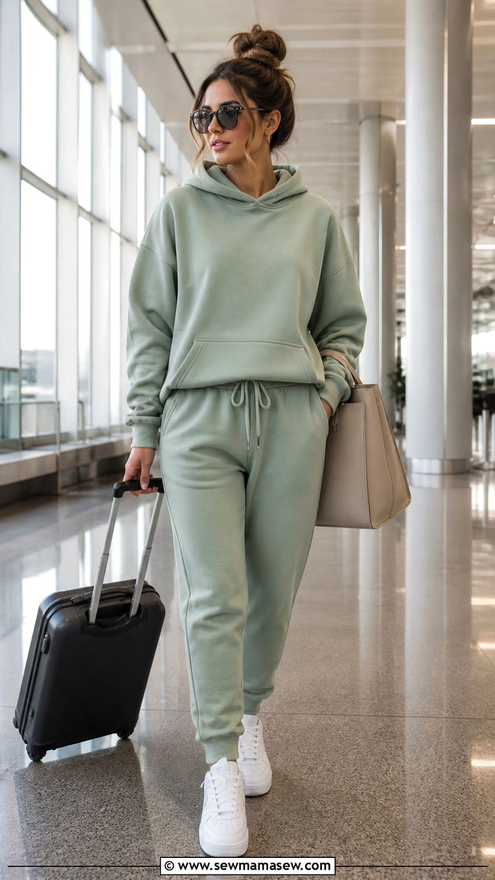 French terry sweatsuit with clean sneakers long flight - 40 Long flight outfit ideas