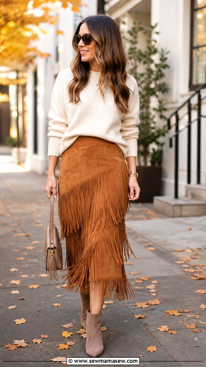 Fringe Detail Skirt with a Cashmere Sweater - 20 2026 fashion trends women trends