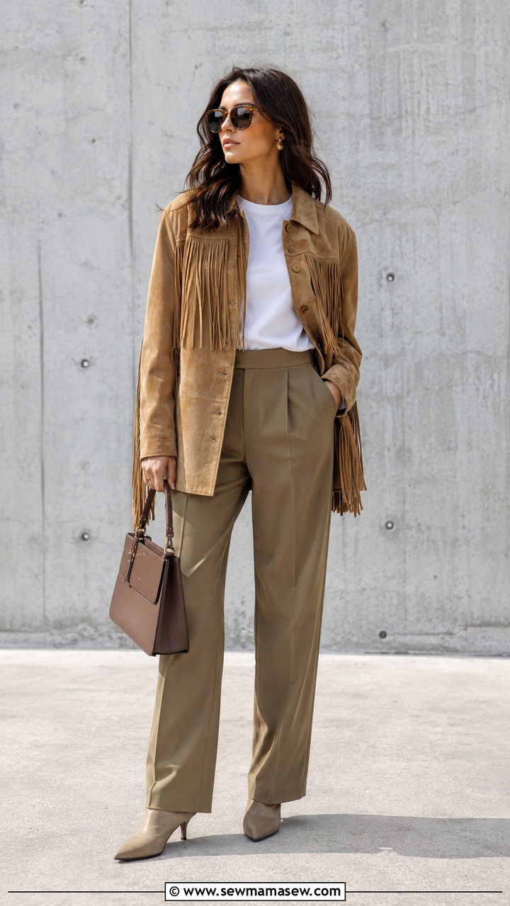 Fringe Jacket With Tailored Trousers - 20 Modern spring outfit ideas 2026