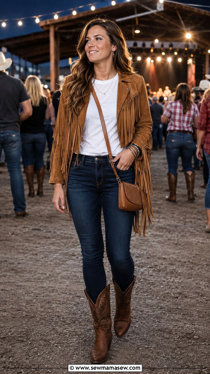 Fringe Jacket and Skinny Jeans Outfit - 30 casual country concert outfits