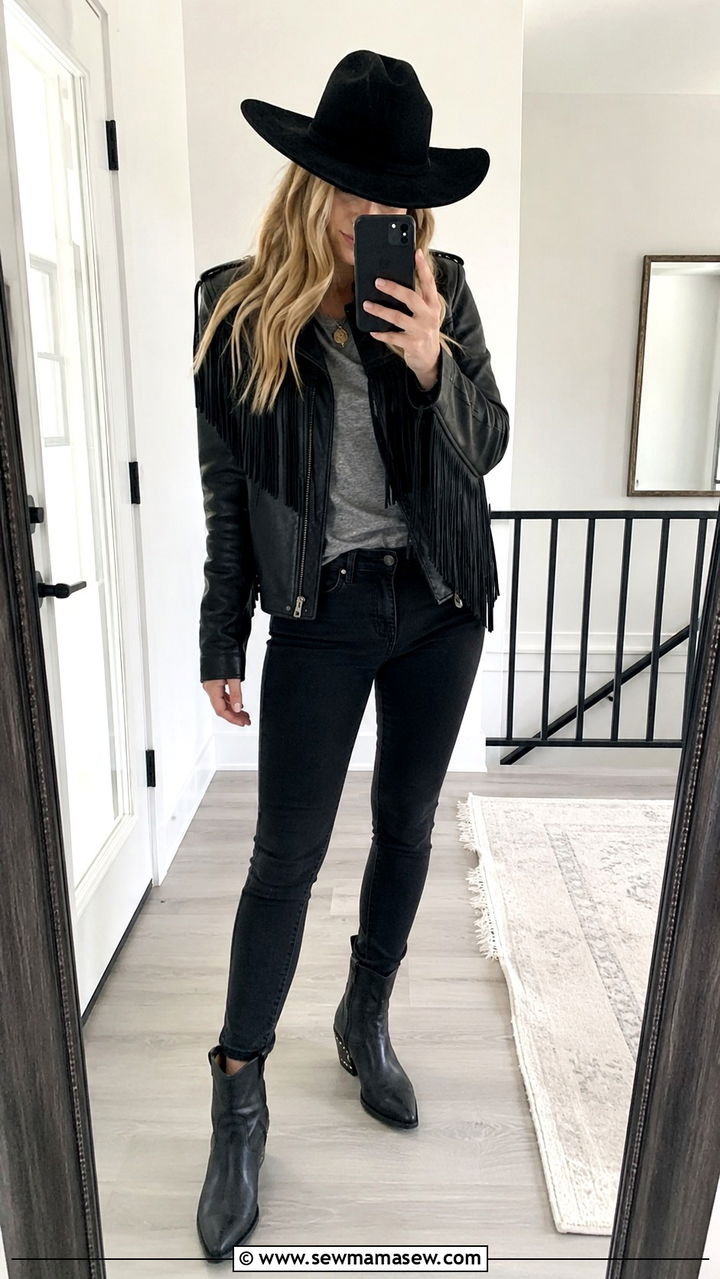 Fringe Leather Jacket With Black Skinny Jeans - 25 Western outfit ideas Beyonce Cowboy Carter