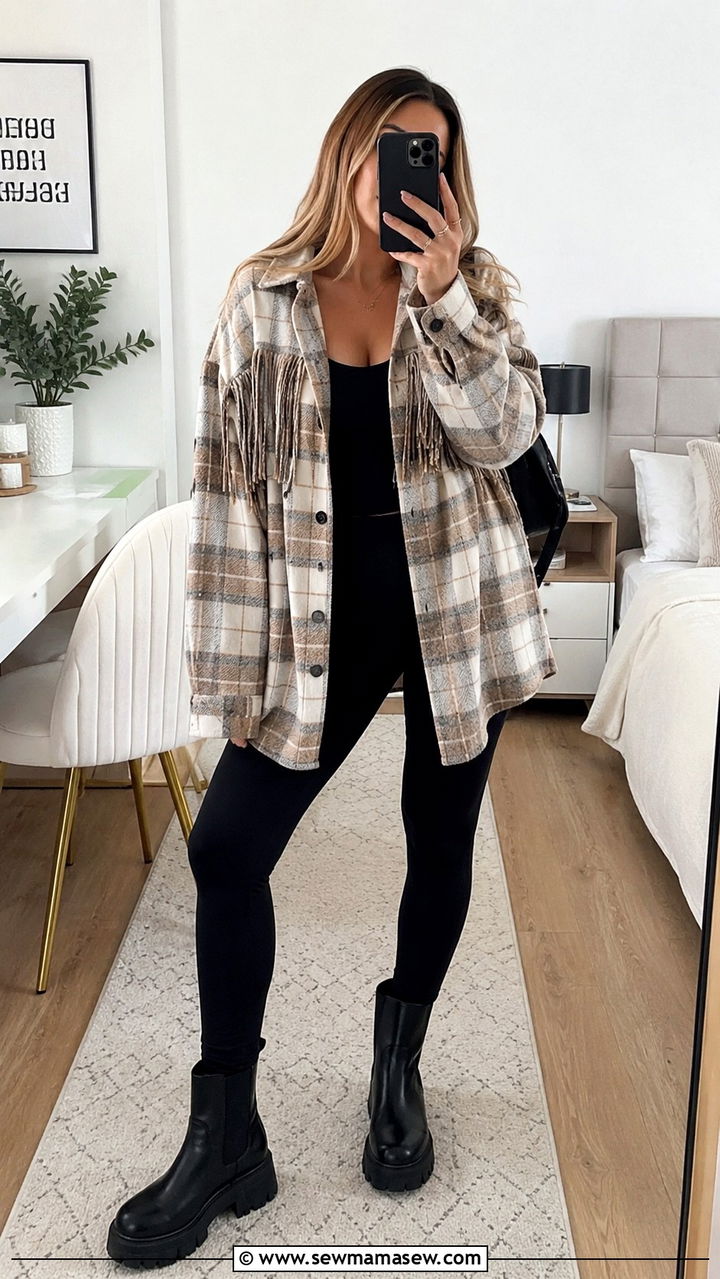 Fringe Shacket With Leggings And Lug Boots - 25 Western outfit ideas with fringe