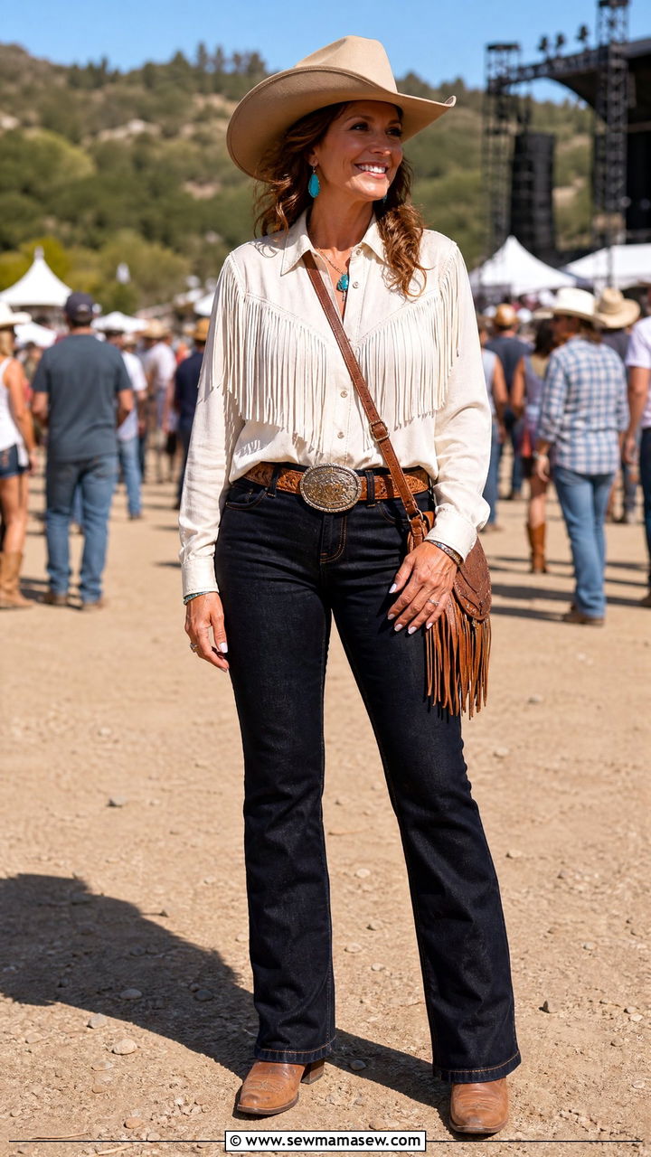 Fringe Top With Cowboy Boots Concert Outfit - 30 Concert outfits for women over 40