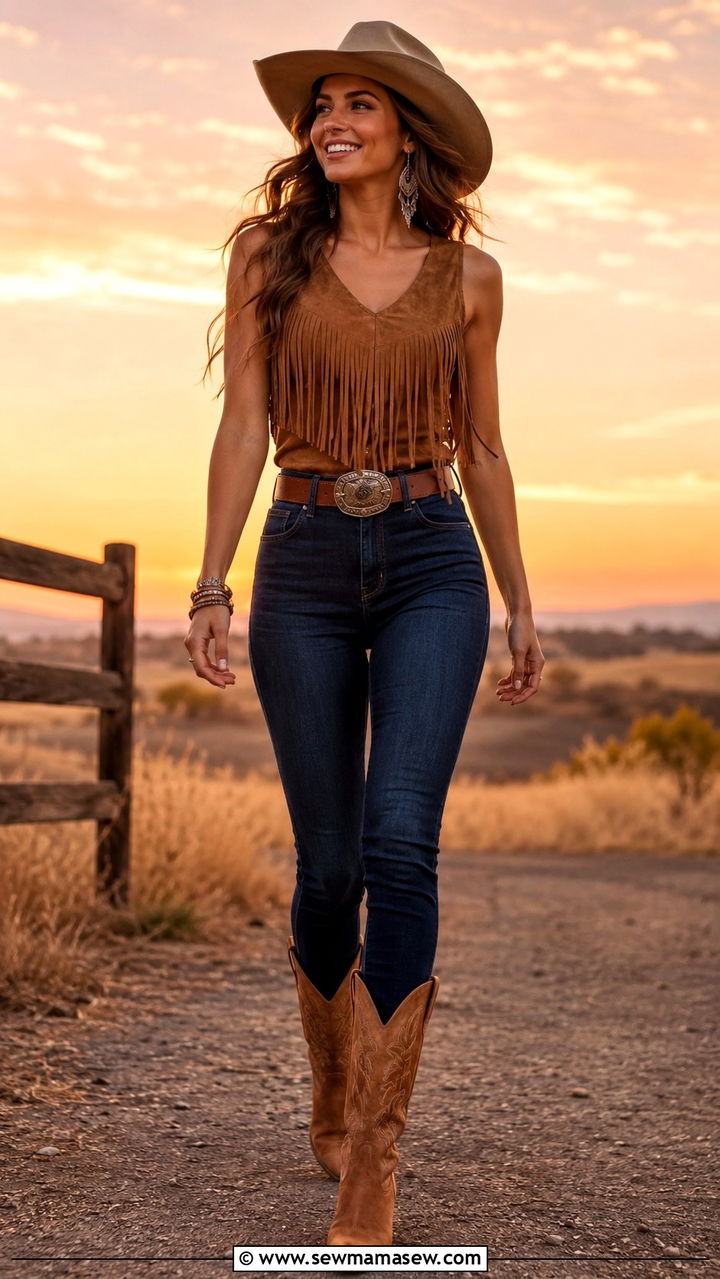 Fringe Top with High Waist Jeans - 25 Western outfits 2026