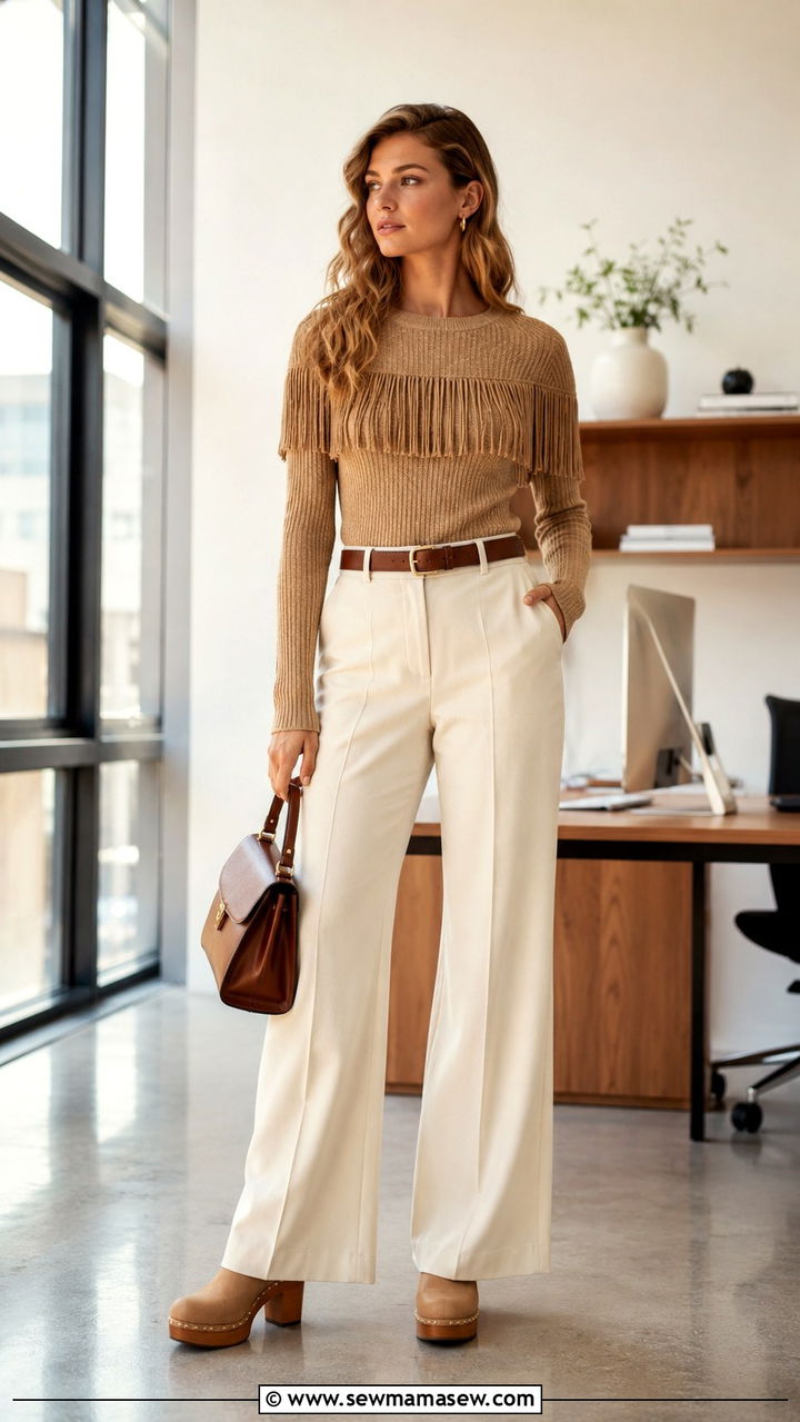 Fringe Trim Top With Wide Leg Trousers - 25 Western outfit ideas with fringe