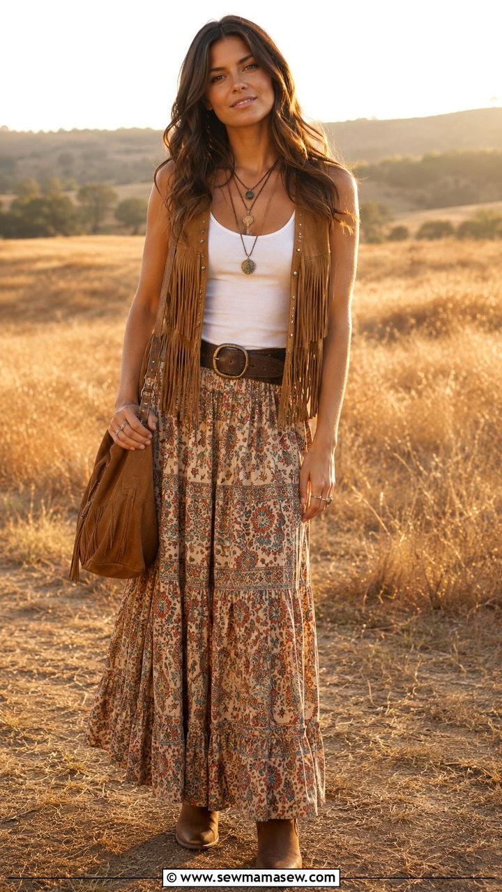 Fringe Vest With Maxi Skirt Outfit - 25 70s outfit ideas 2026