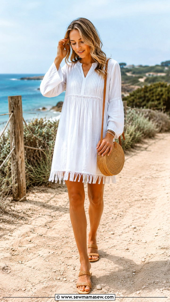 Fringe trim cotton dress with tan sandals - 20 Simple summer outfit ideas 2026