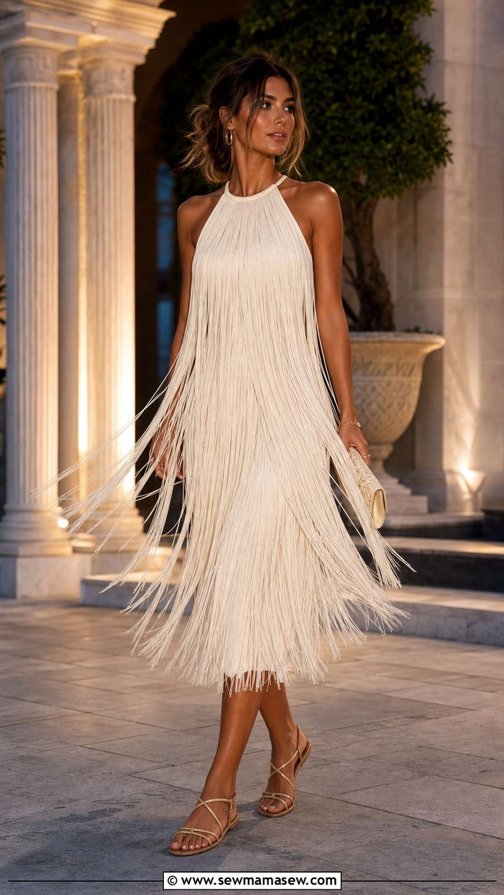 Fringed Midi Dress And Strap Sandals - 25 spring to summer outfits trends