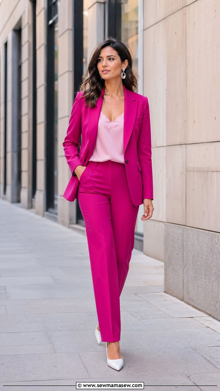 Fuchsia Power Suit Outfit - 35 Dopamine dressing outfit ideas
