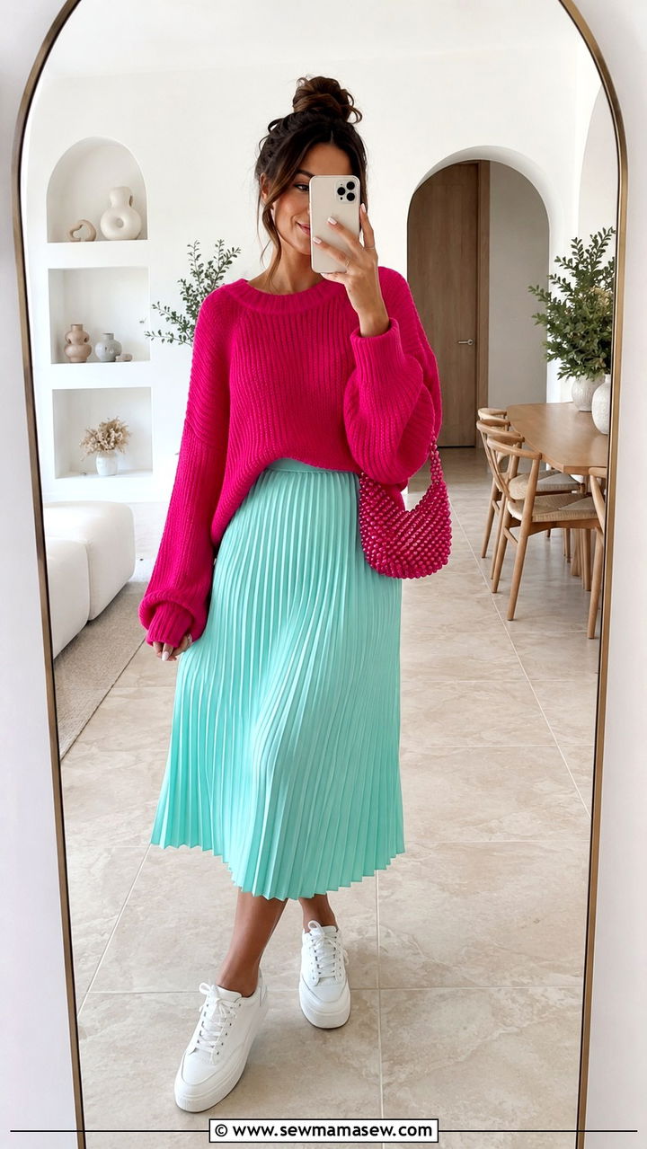 Fuchsia and Aqua Outfit - 20 spring unexpected color pairing outfit ideas