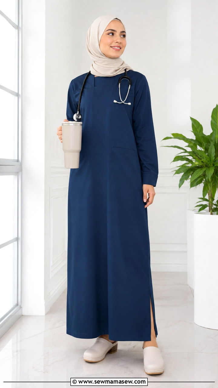 Full Coverage Maxi Scrub Dress With Side Slits - 20 Modest outfit ideas for nurse