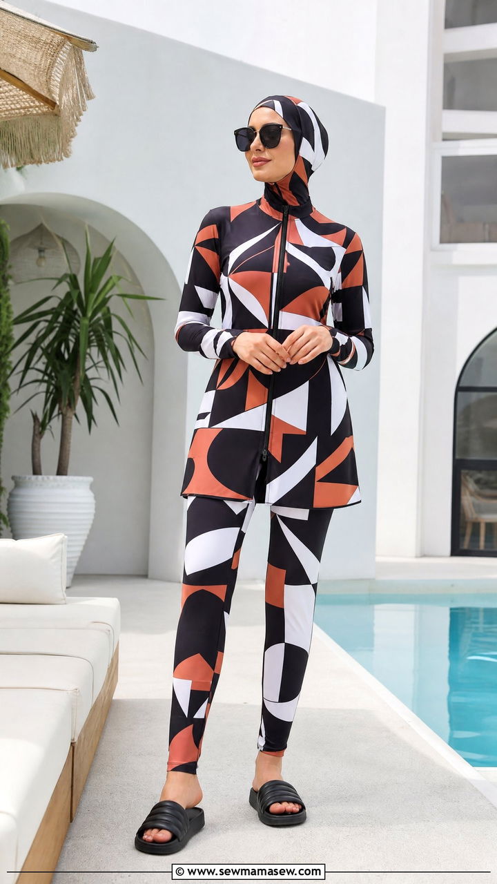 Full Coverage Swim Set With Matching Headscarf - 25 Full coverage swimsuit outfit ideas