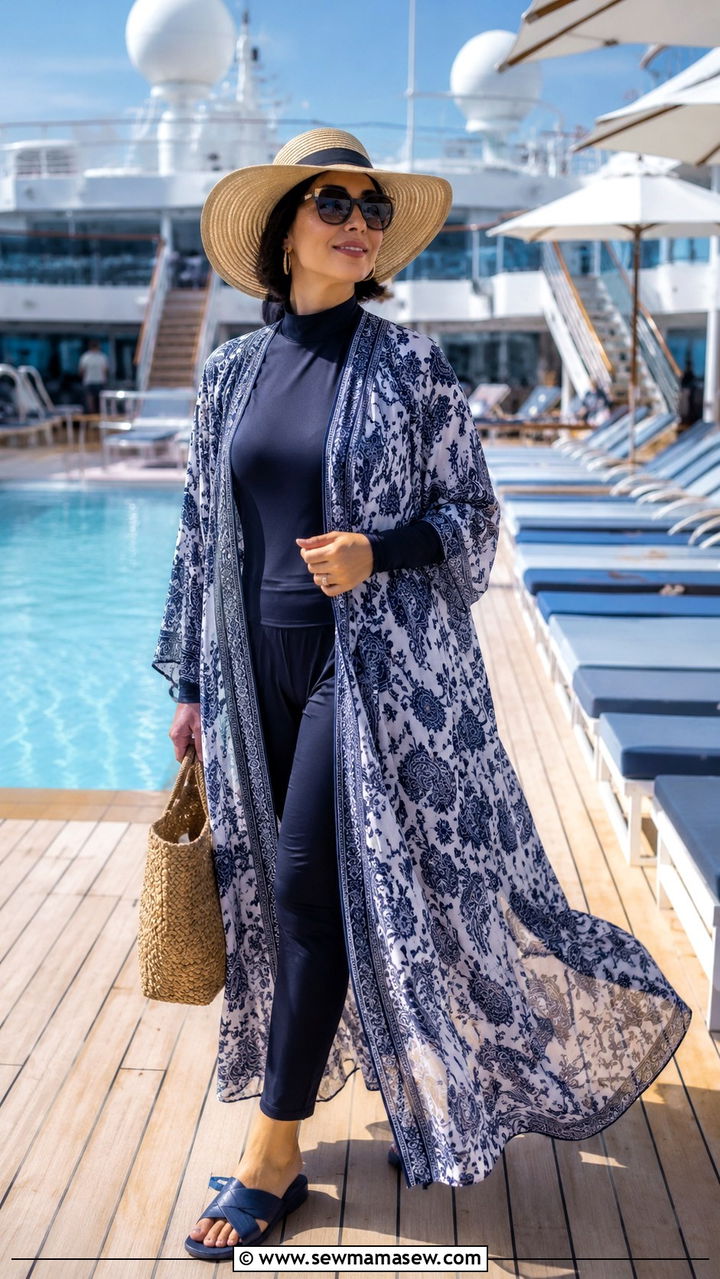 Full Coverage Swimsuit with Kaftan Cover Up - 30 modest cruise outfit ideas