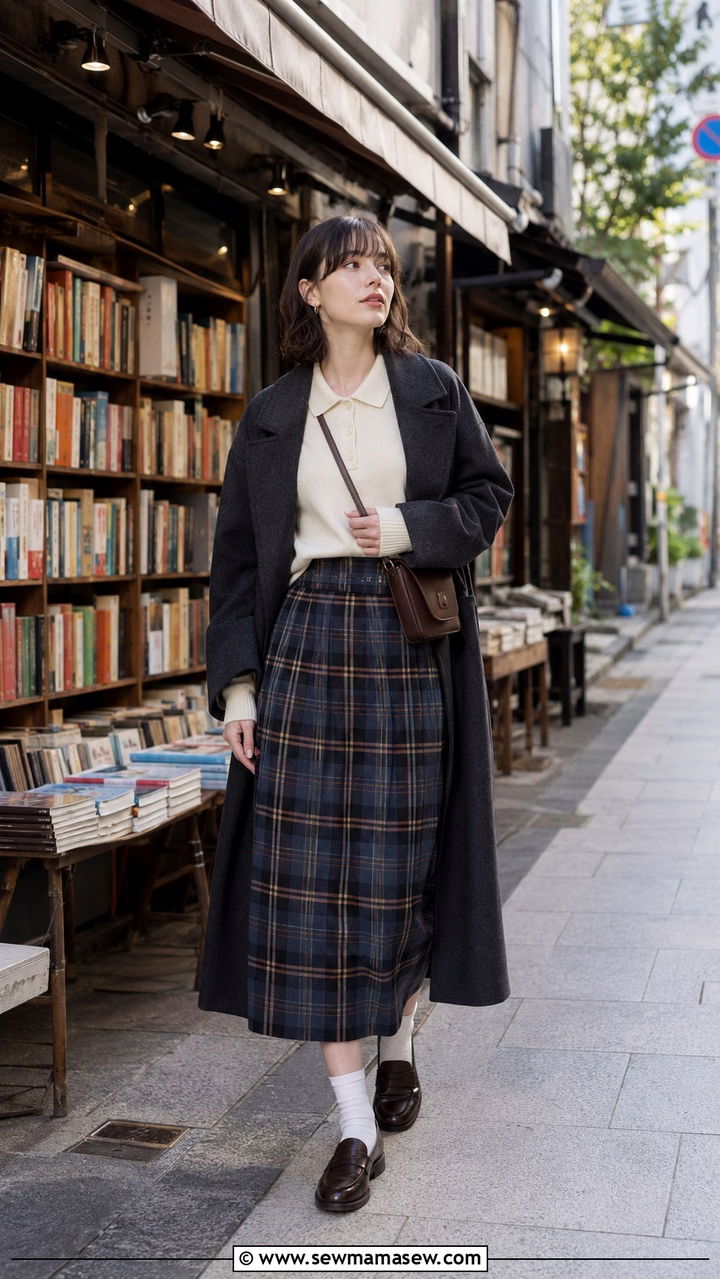 Full Midi Skirt With Knit Polo and Loafers - 30 Tokyo outfit ideas