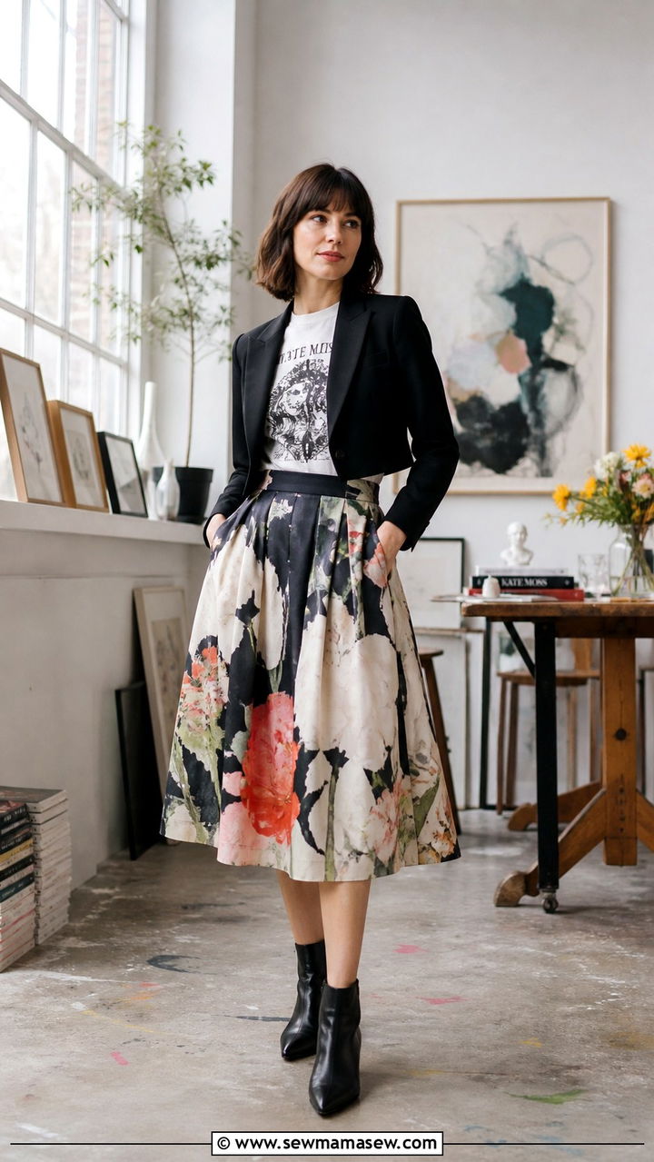 Full Midi Skirt with Graphic Tee - 40 Spring work outfits
