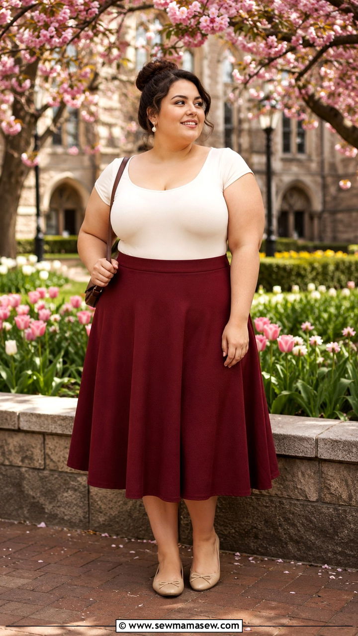 Full Skirt With Bodysuit And Ballet Flats - 30 Plus size outfit ideas for college