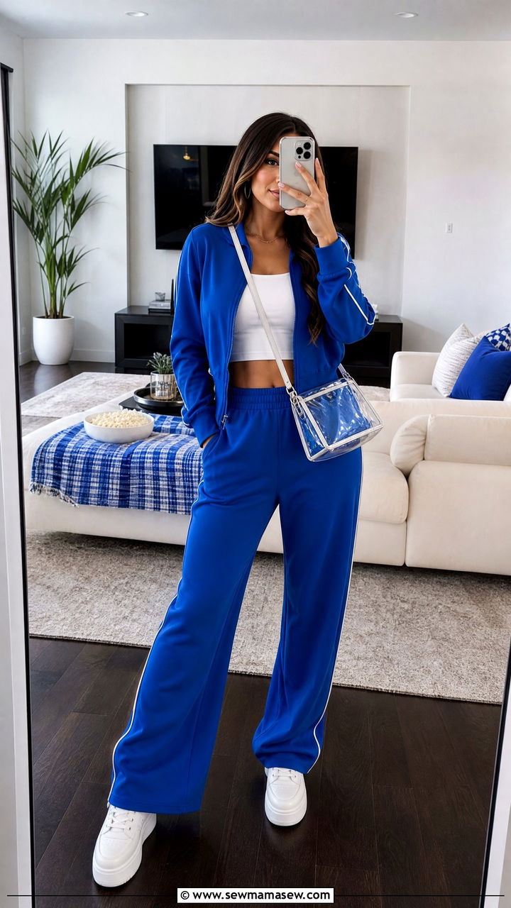 Full Tracksuit Set With Crop Top And Platform Sneakers - 35 Gameday outfit ideas 2026