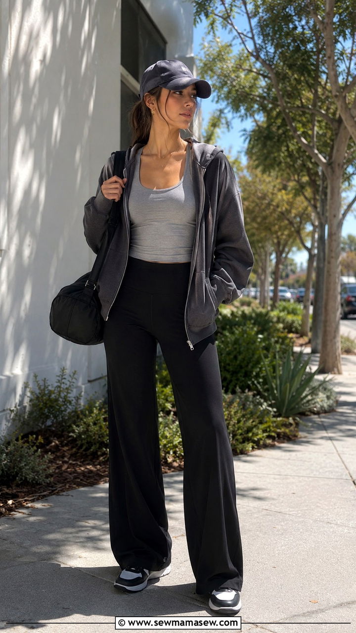 Full Zip Hoodie Tank and Wide Leg Pants - 25 Modest pilates outfit ideas
