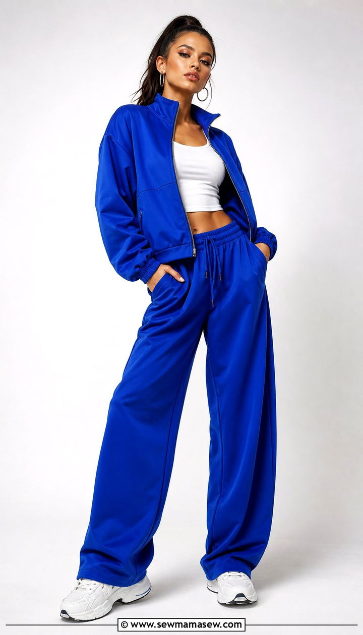Full Zip Track Jacket with Matching Wide Leg Pants and Chunky Trainers - 35 athleisure outfits for women