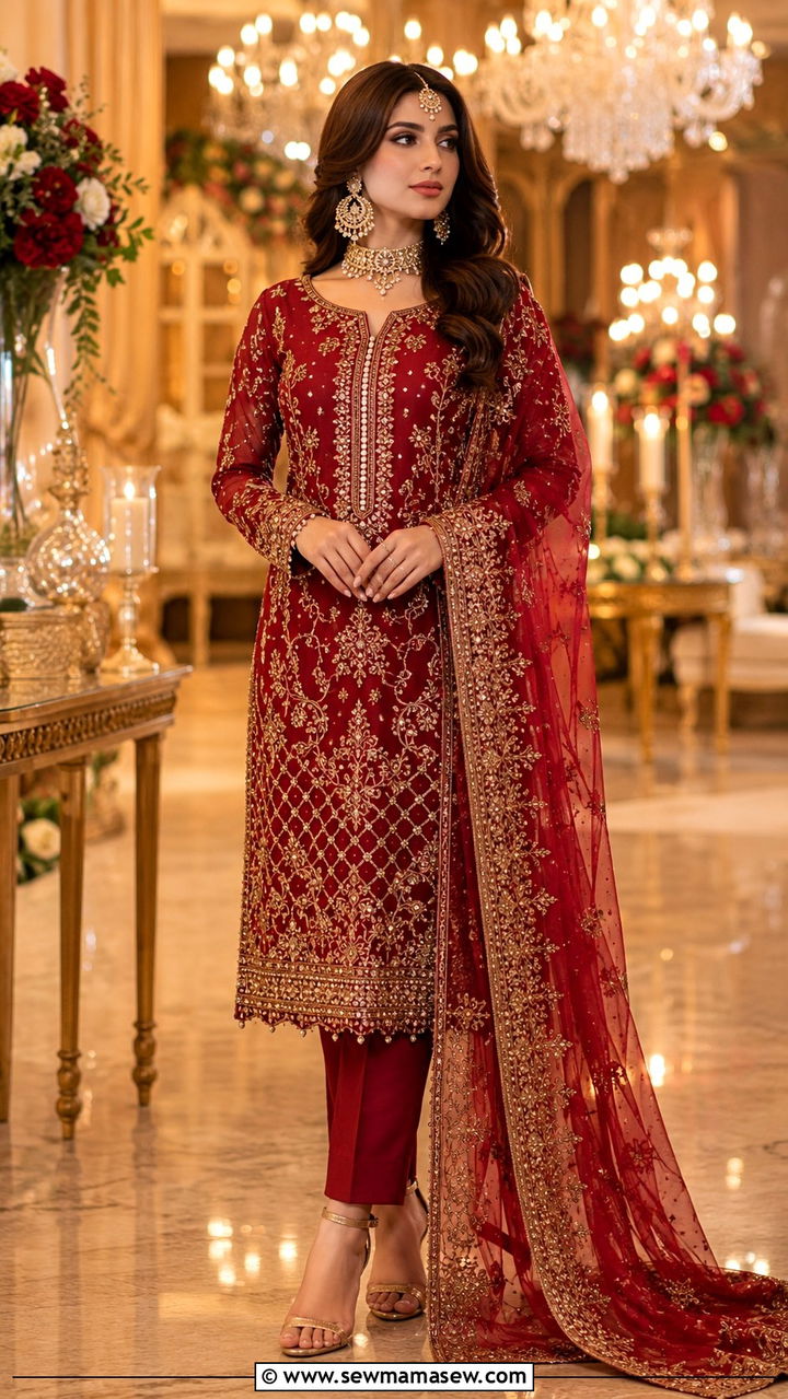 Fully embroidered formal suit with chiffon dupatta - 30 Lahore outfit ideas