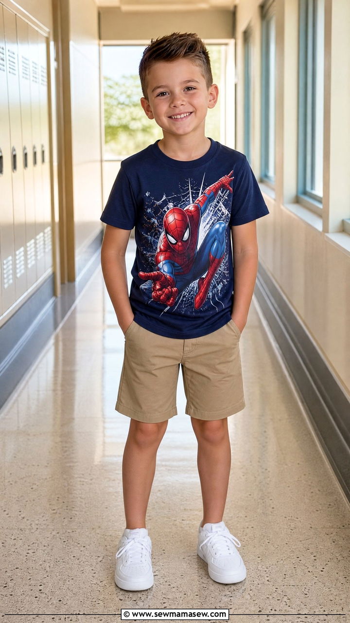 Fun Graphic Tee With Solid Shorts - 30 Elementary school picture day outfit ideas