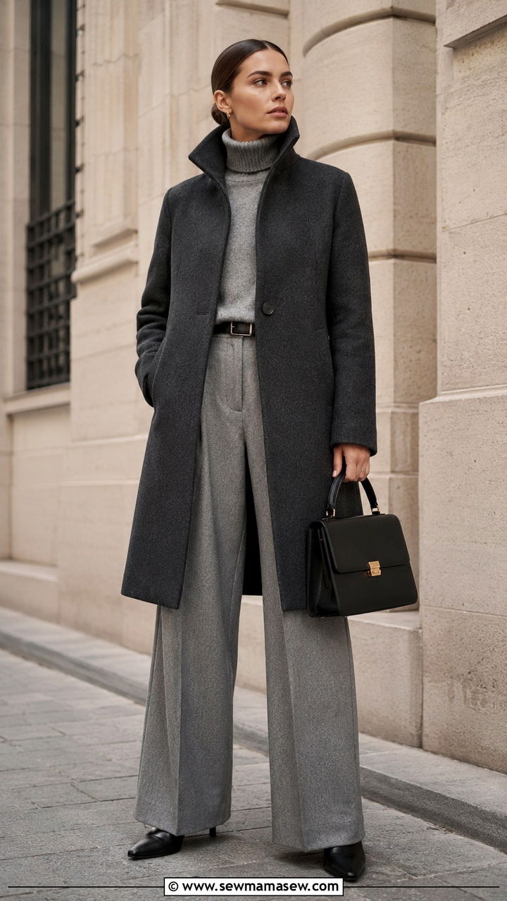 Funnel Neck Coat With Gray Layers - 30 trendy outfits inspo