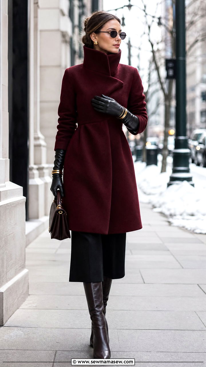 Funnel Neck Coat with Leather Gloves Glamoratti Outfit - 25 glamoratti outfits 2026