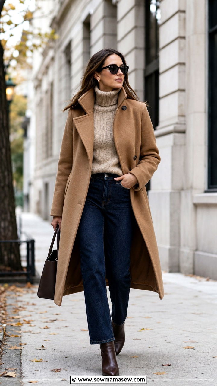 Funnel Neck Coat with Straight Leg Jeans - 20 2026 outfits trends